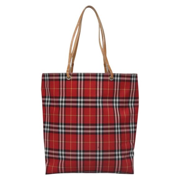 BURBERRY Nova Check Tote Bag Nylon Red Silver Auth - Picture 5 of 15